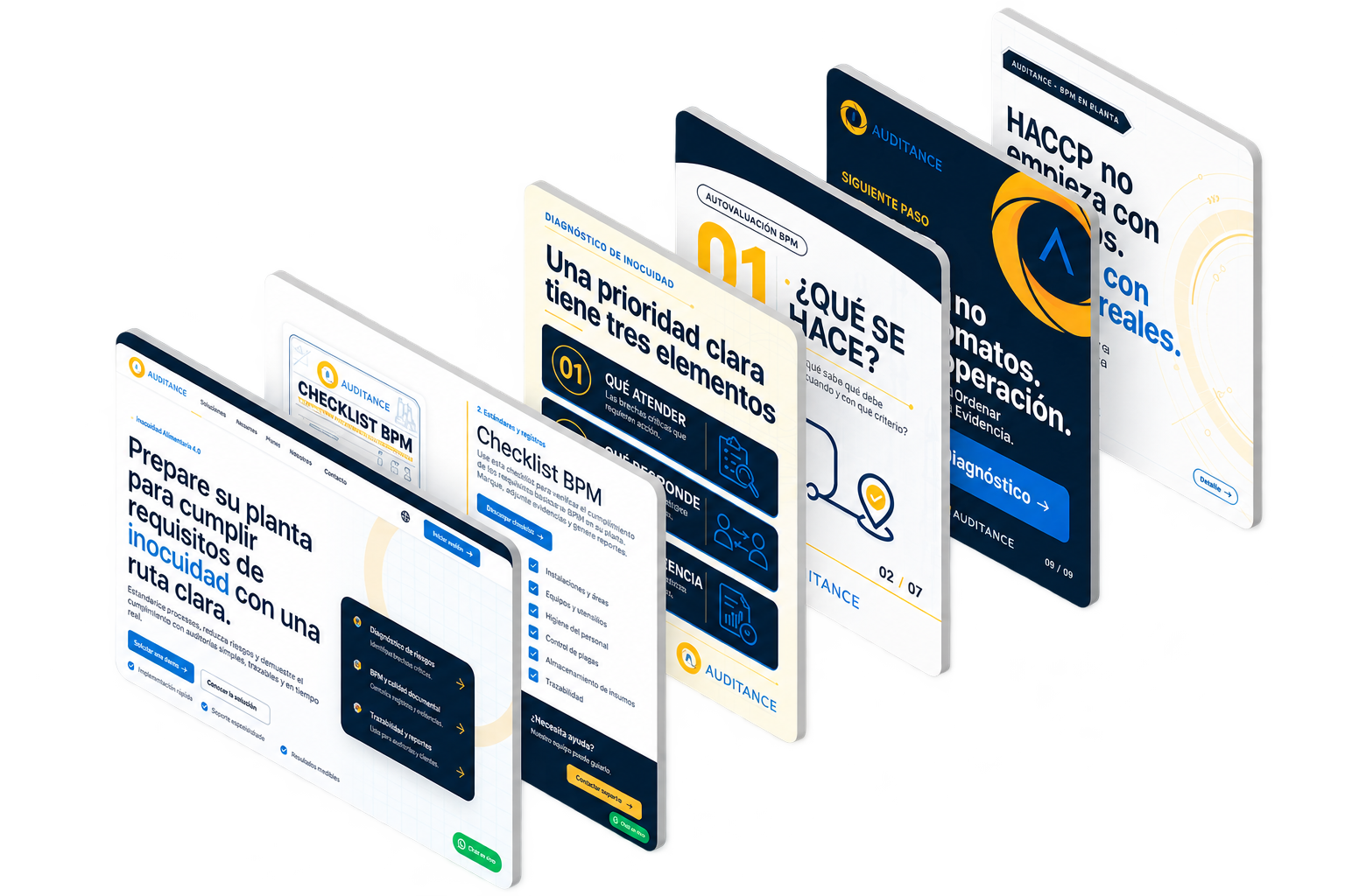 Auditance portfolio cover showing the bilingual website, diagnostic conversion path, BPM checklist, and food-safety social content system created by Identika